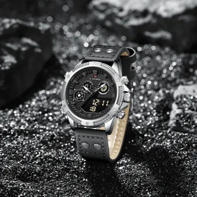 NAVIFORCE 9224 Original Brand Men's Watches LCD Digital Display Waterproof Wristwatch for Man Luminous Male Sport Quartz Clock - Silver Grey Black